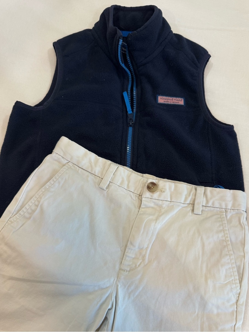 Vineyard Vines Kids Navy Fleece Vest and shorts